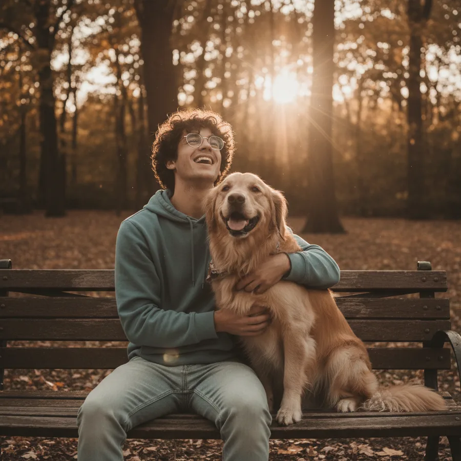 Photo of a man with his dog in a park