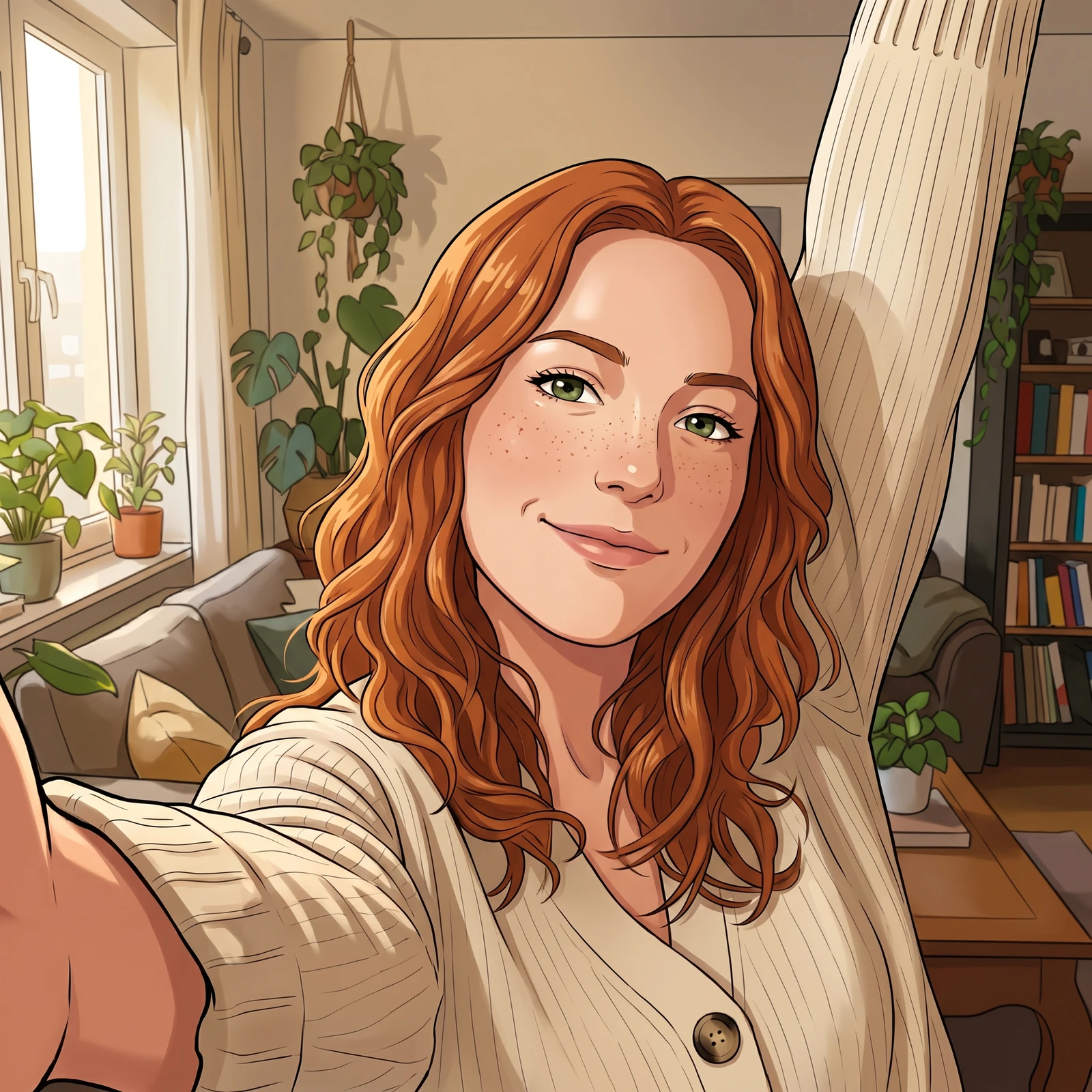 A photo redrawn as an anime-style cartoon