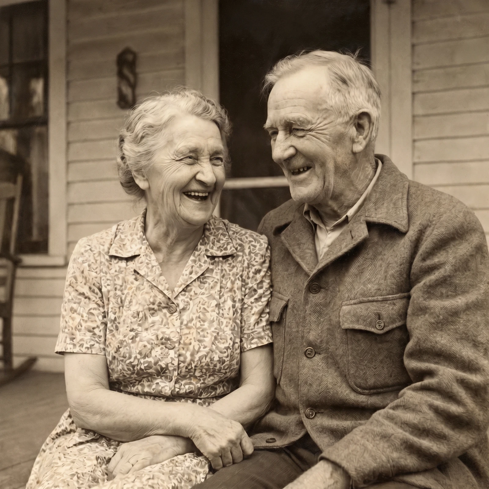 An old damaged photo restored to a clear, repaired result